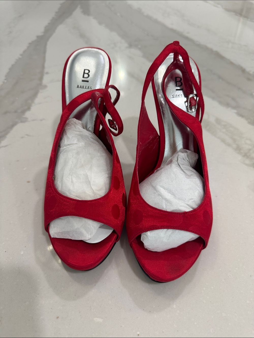 Bakers Red Suede Slingback Peep-Toe Heels with Ankle Strap